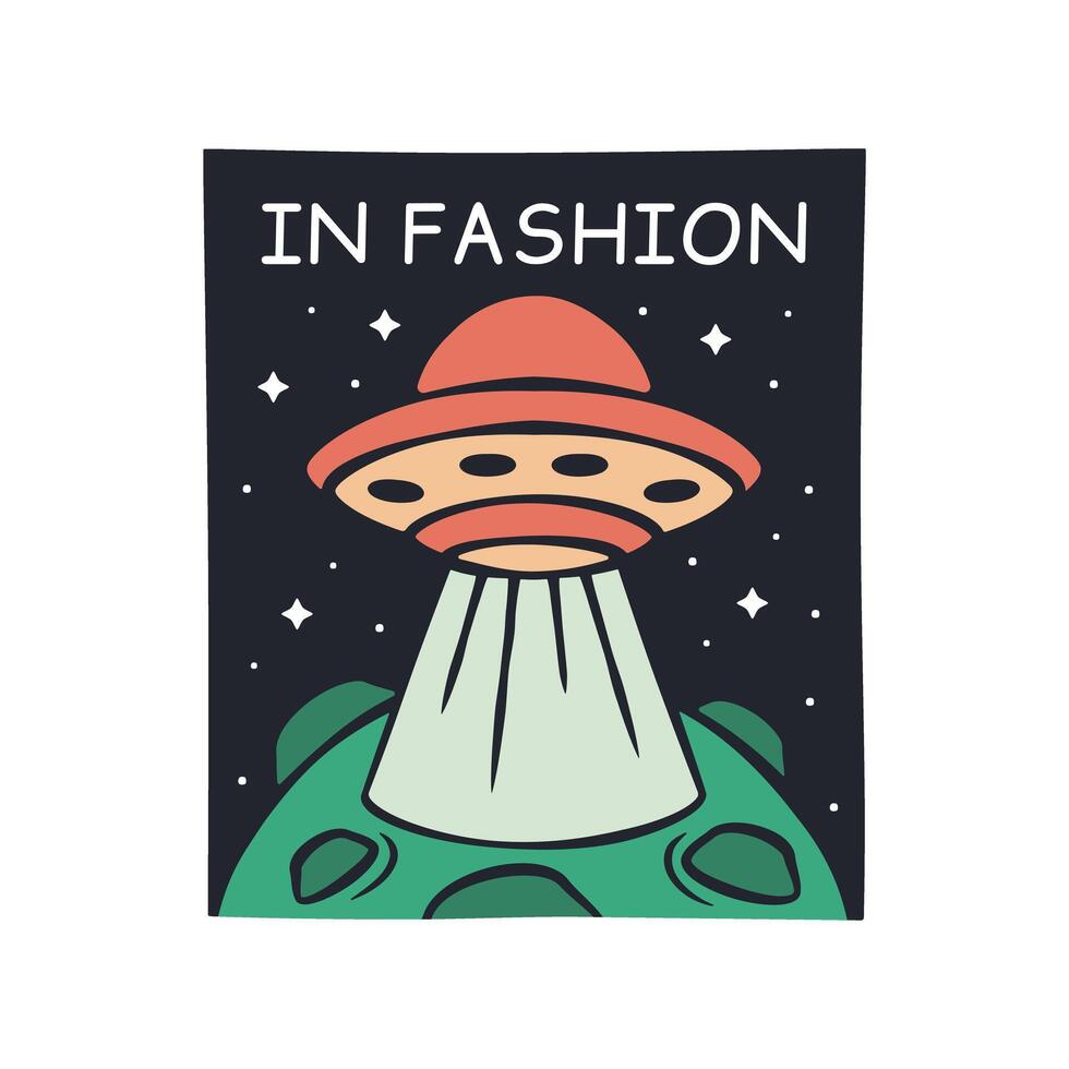 UFO cartoon illustration with humor typography design suitable for prints. vector