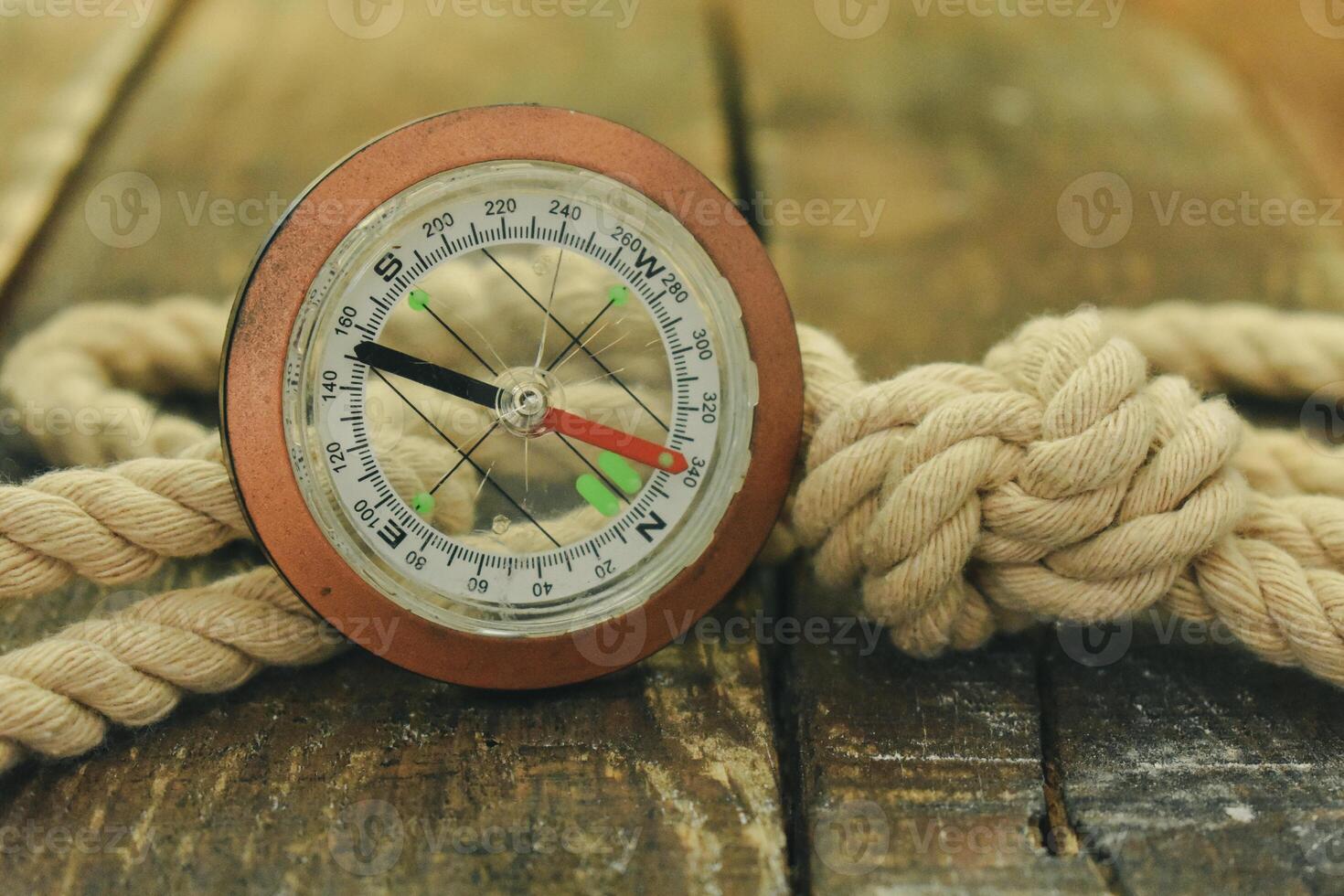 Compass on wooden background photo