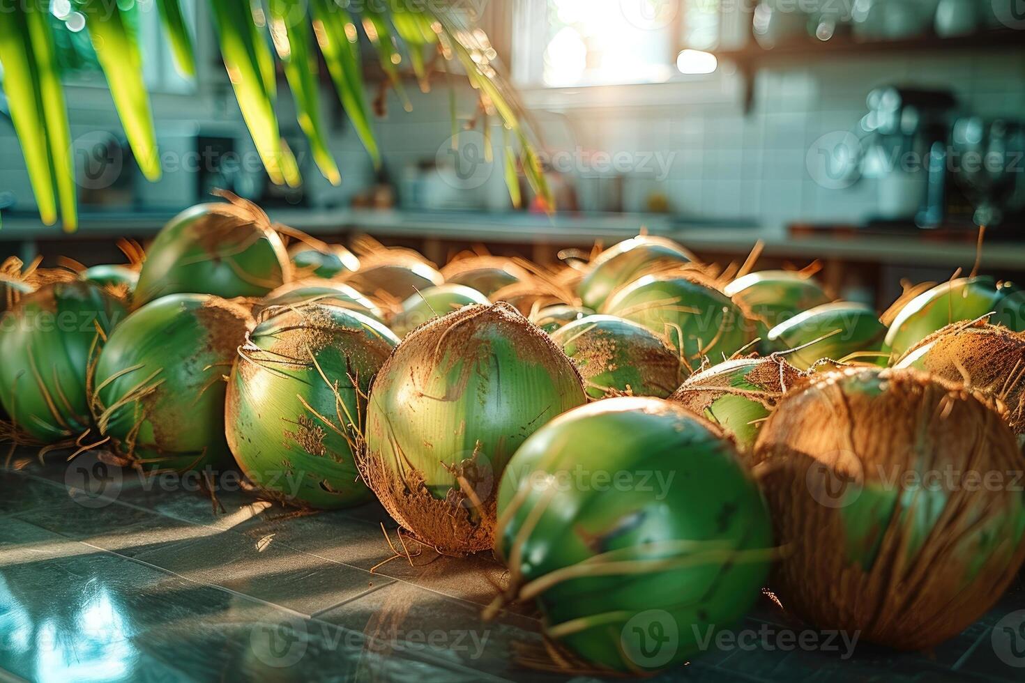 AI generated Organic fresh tropical young green coconut professional advertising food photography photo