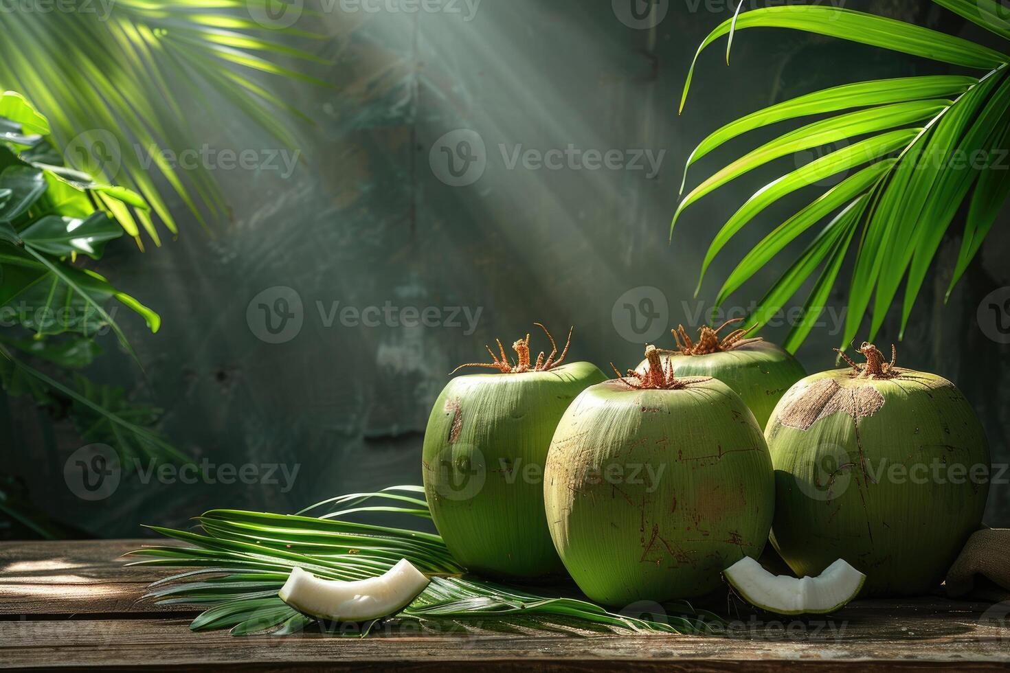 AI generated Organic fresh tropical young green coconut professional advertising food photography photo