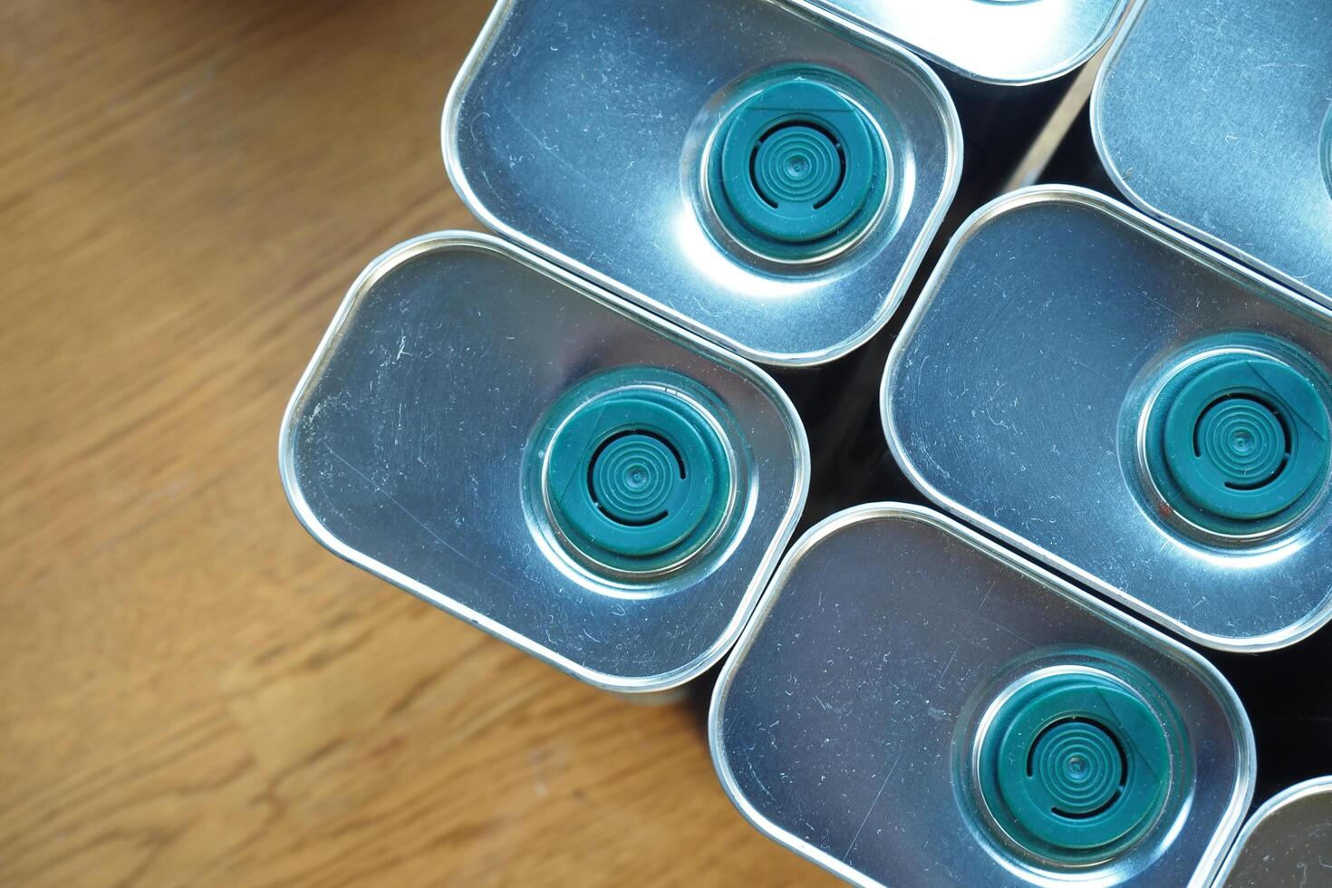 Olive oil tin can closeup photo