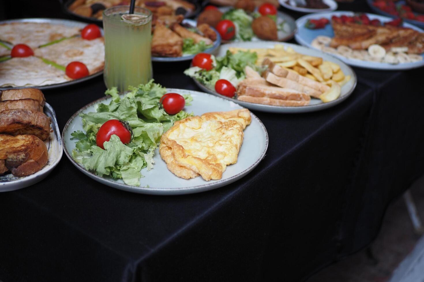 top view of turkish breakfast on table ., photo