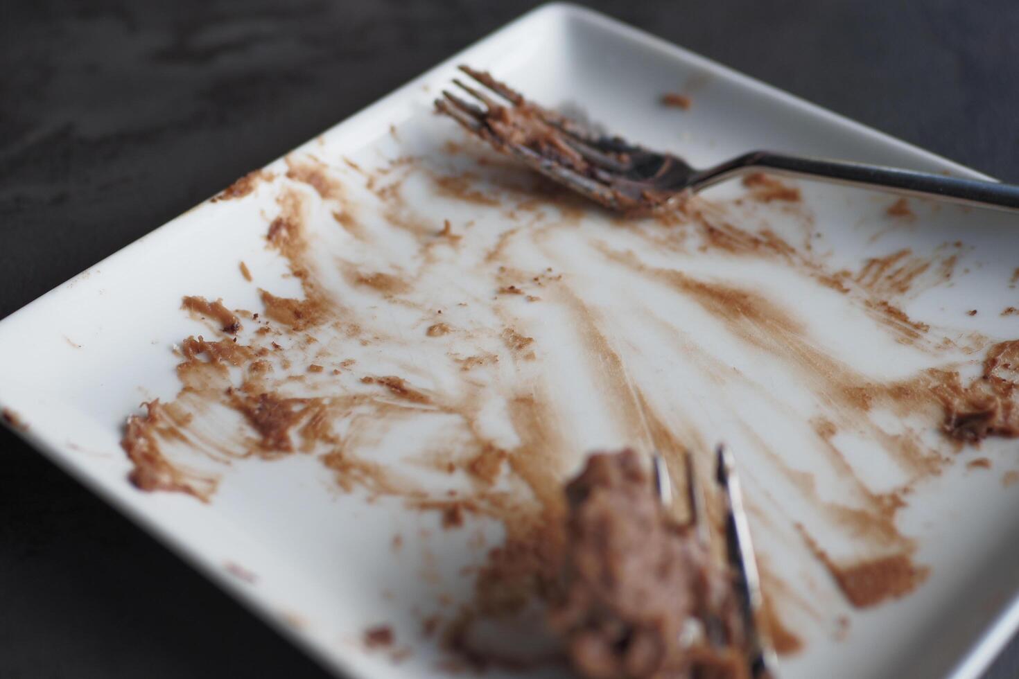 An empty dirty plate with a fork. photo