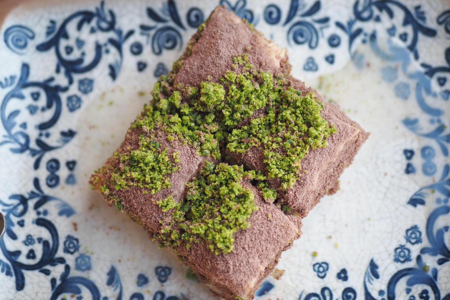 handmade turkish dessert baklava on table photo