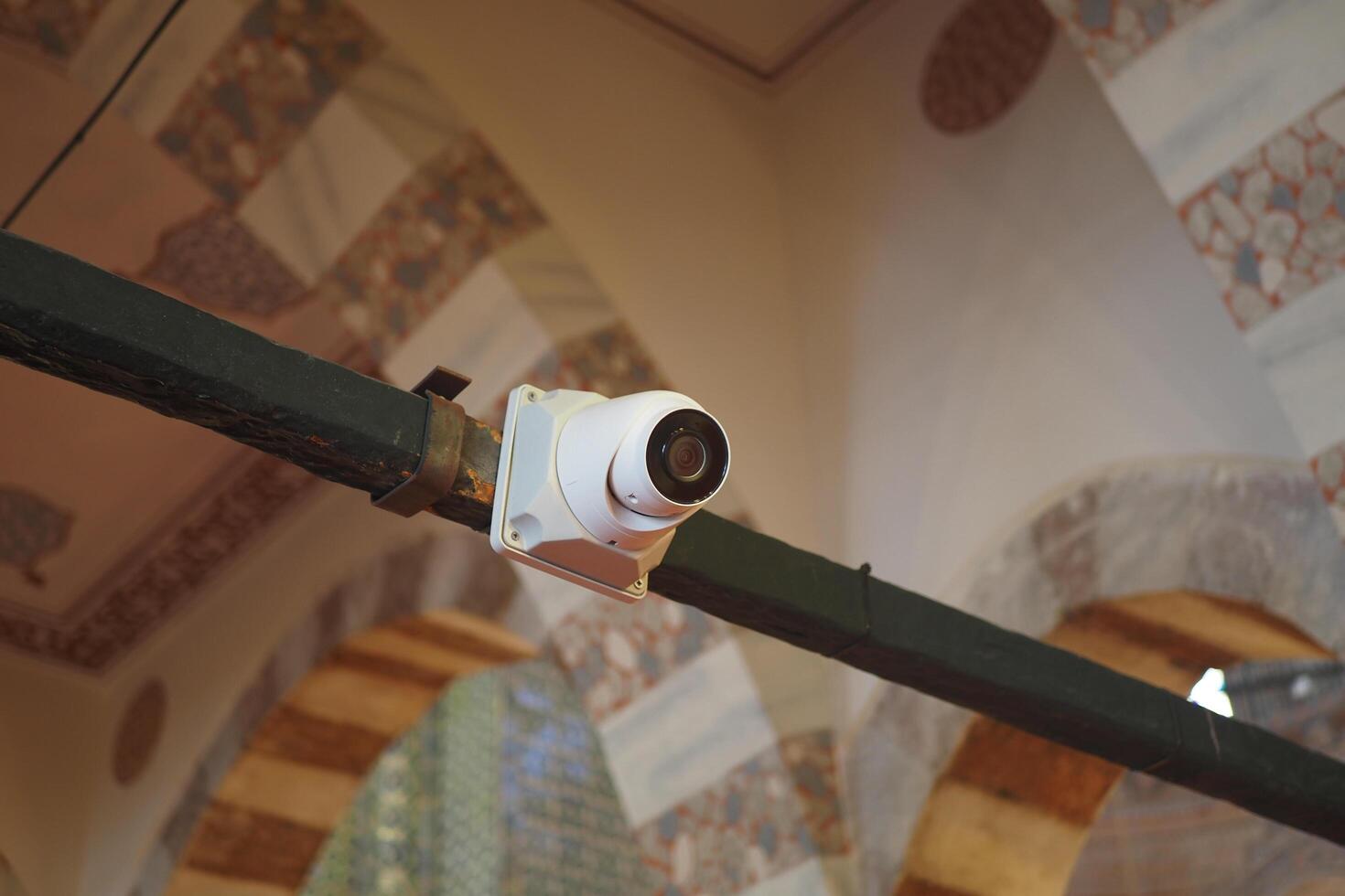 CCTV security camera operating in a old building photo