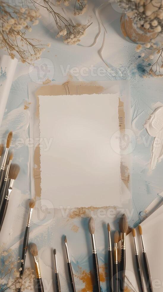 AI generated white empty paper invitation mockup photo