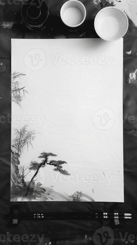 AI generated white empty paper invitation mockup photo