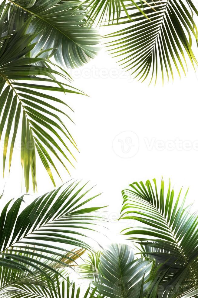 AI generated palm leaves with space on white background photo