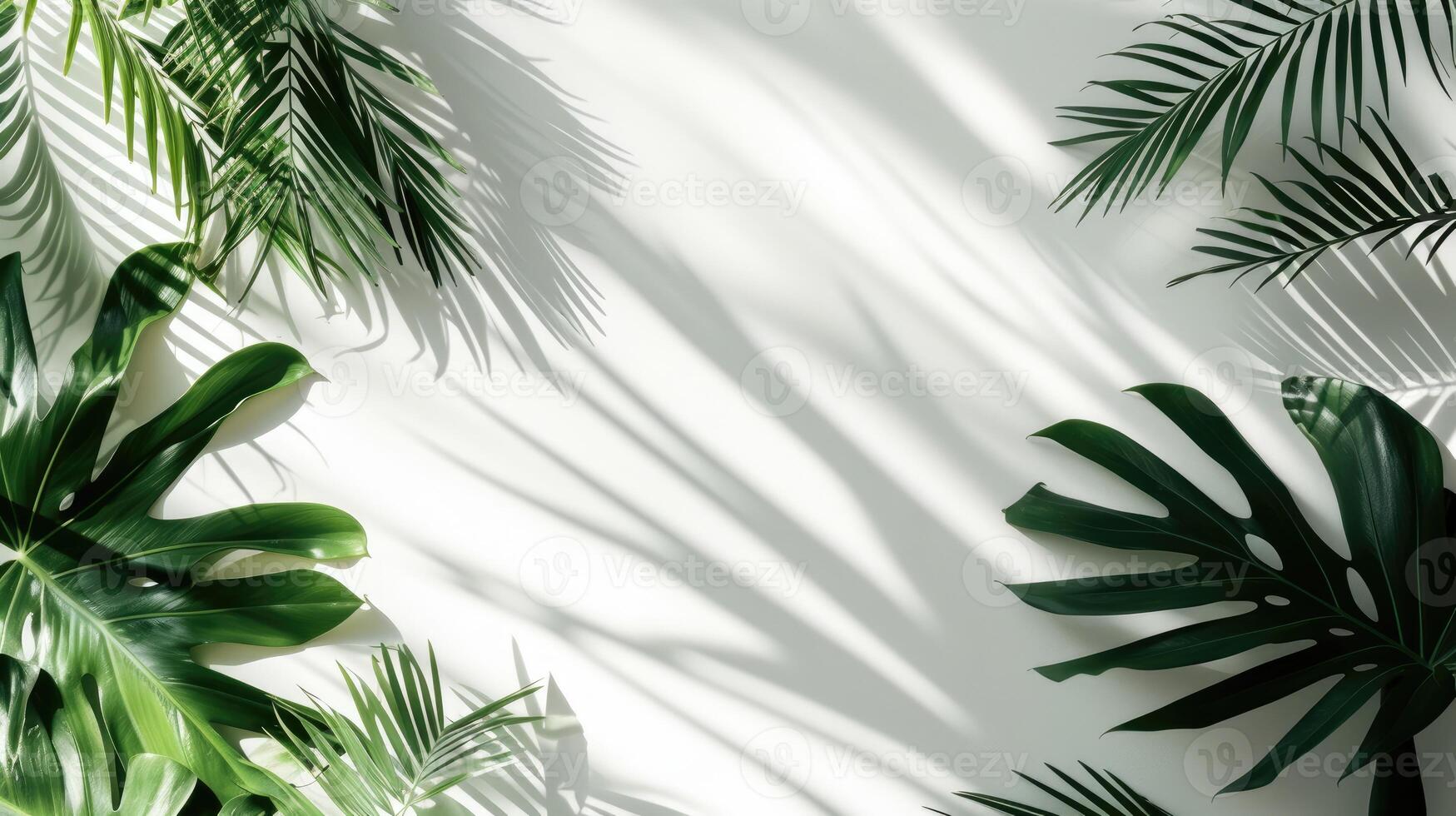 AI generated palm leaves with space on white background photo