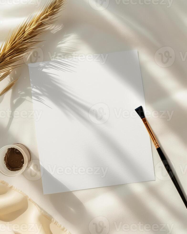 AI generated white empty paper invitation mockup photo