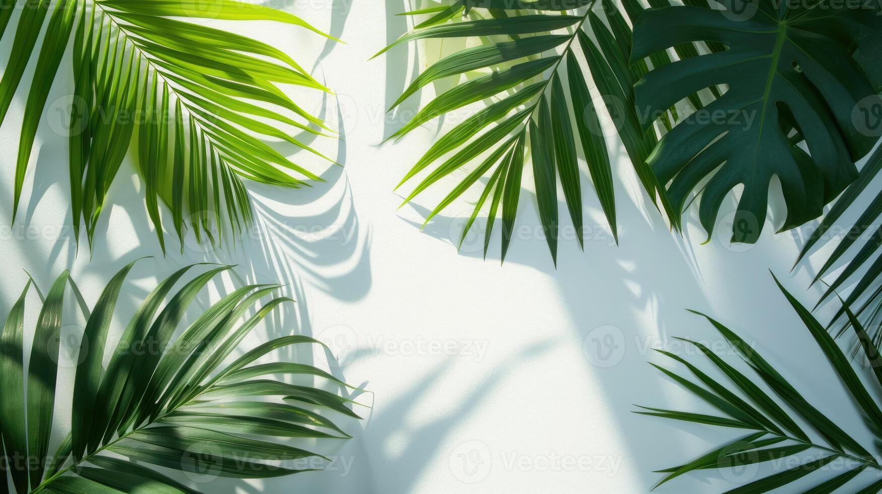 AI generated palm leaves with space on white background photo