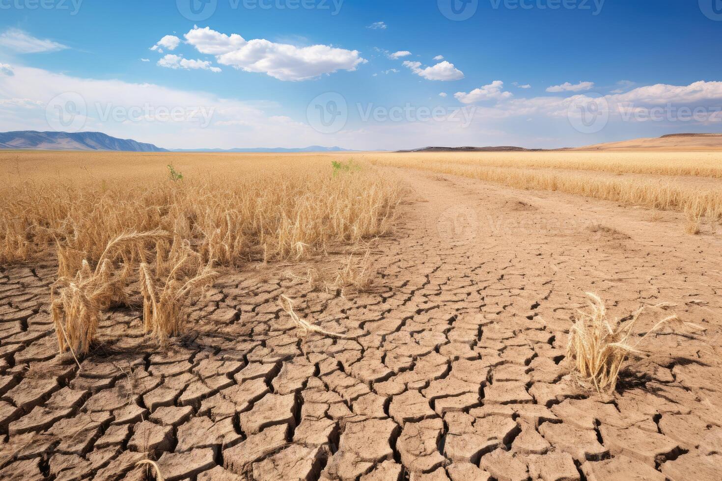 AI generated dry wheat field drought photo