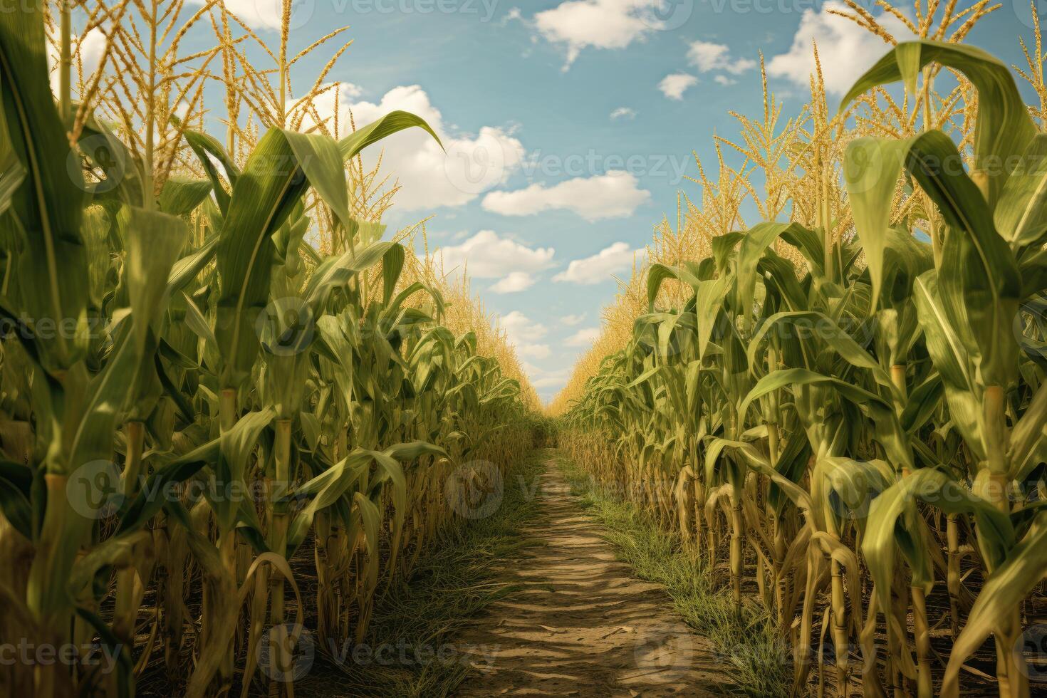 AI generated green corn field in the morning photo