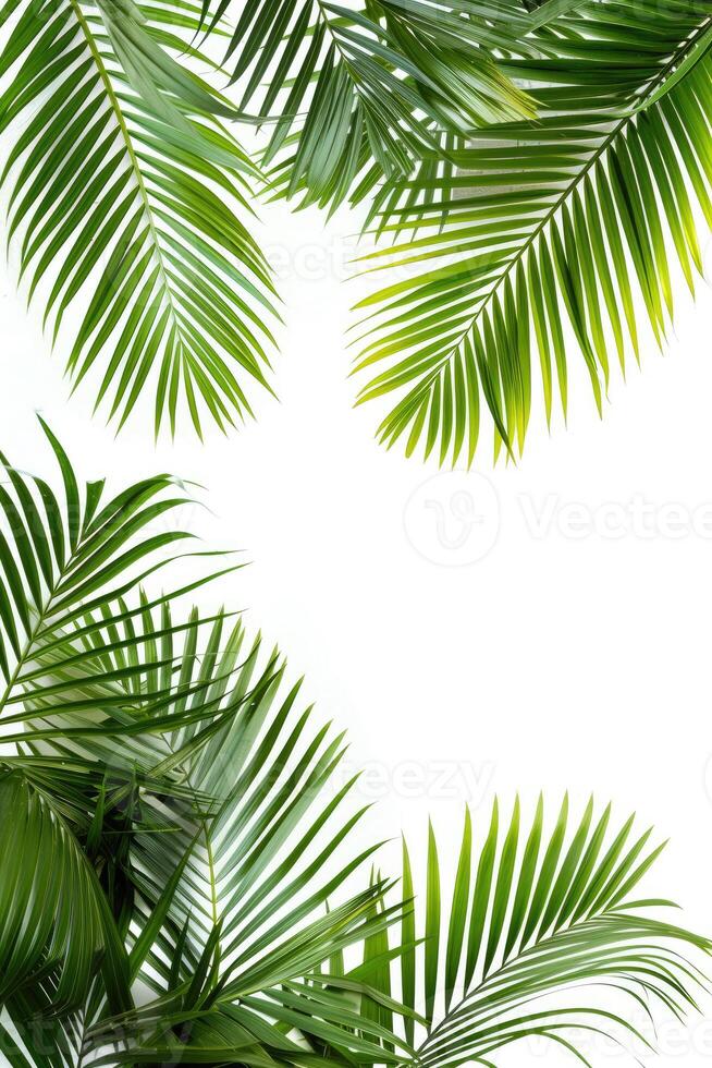 AI generated palm leaves with space on white background photo