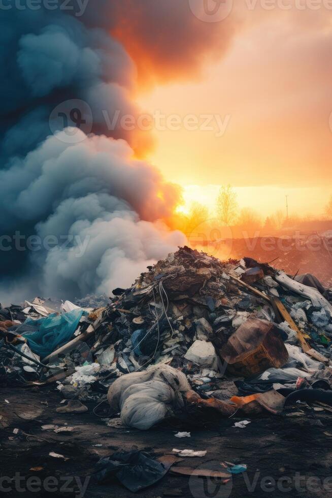 AI generated garbage pile in trash dump photo