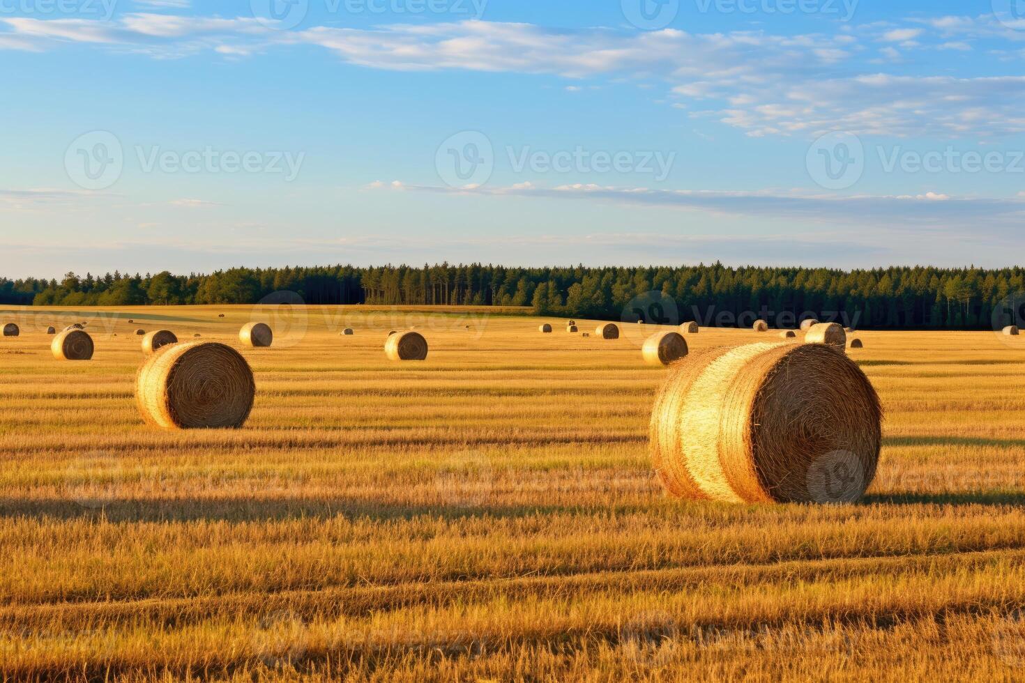 AI generated serene hay field with beautiful sky photo