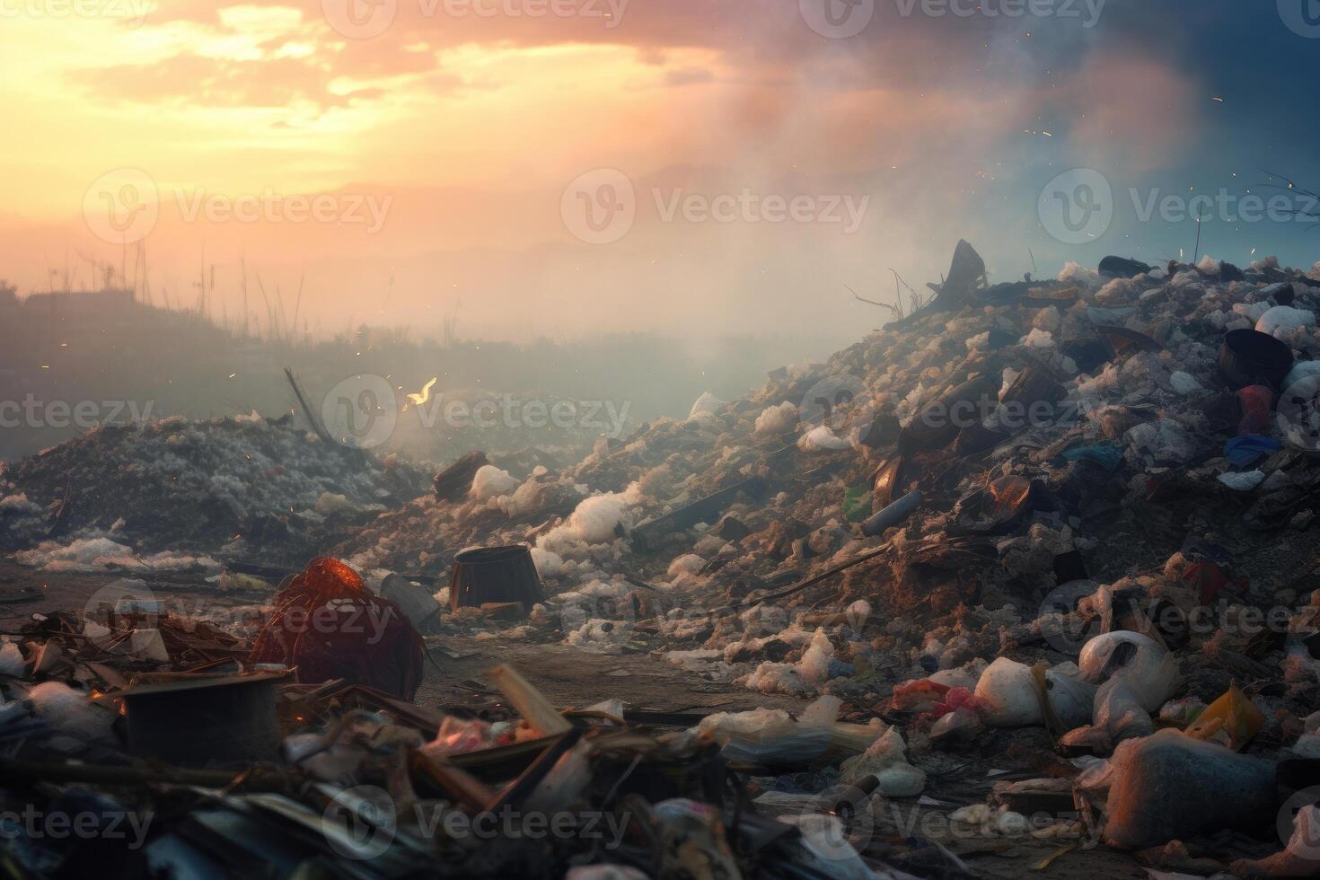 AI generated garbage pile in trash dump photo