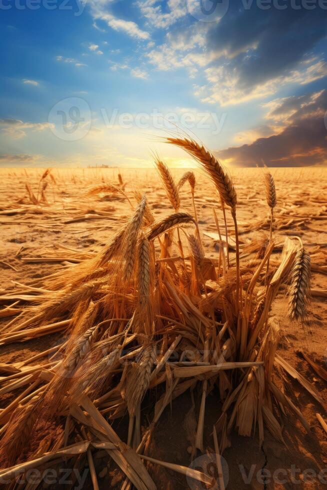 AI generated dry wheat field drought photo