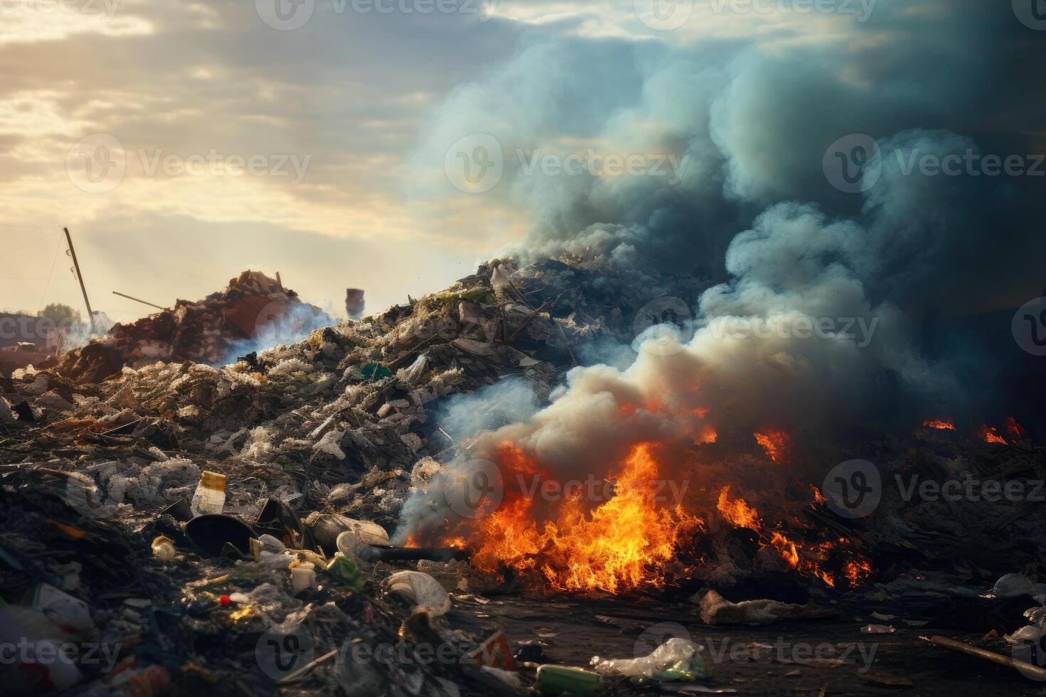 AI generated garbage pile in trash dump photo
