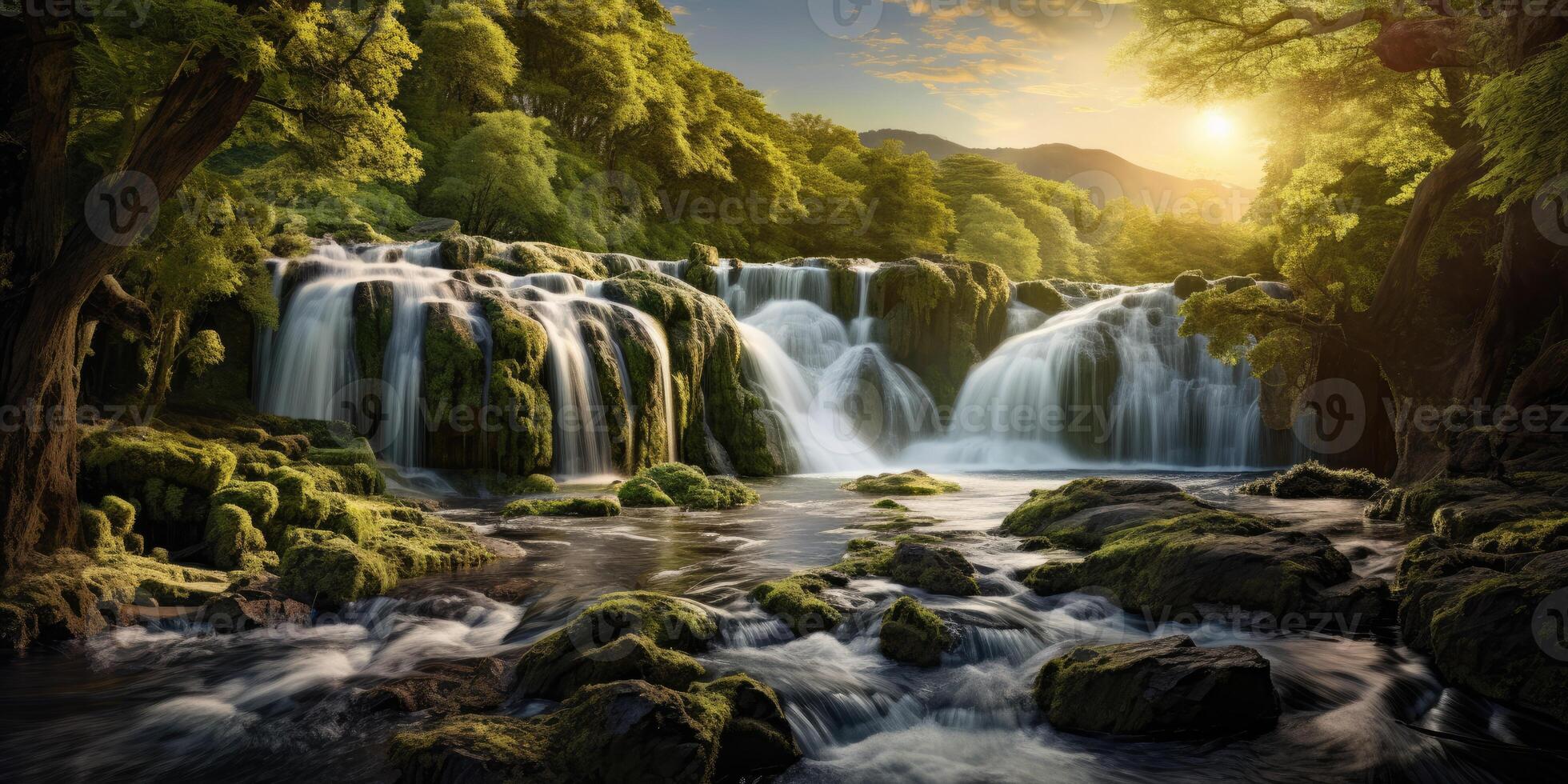 AI generated beautiful waterfalls background photo