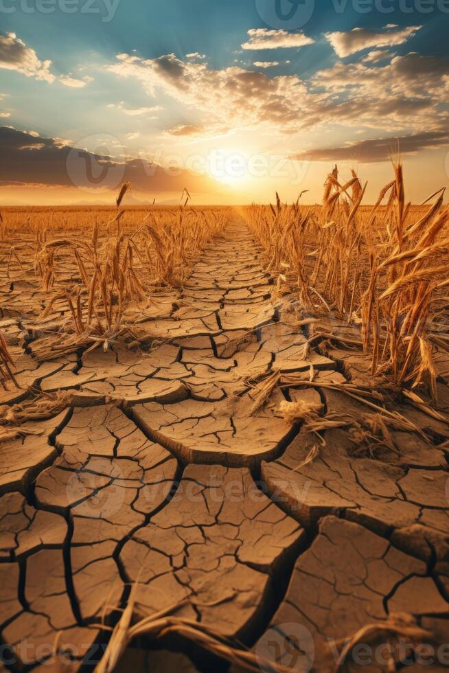 AI generated dry wheat field drought photo