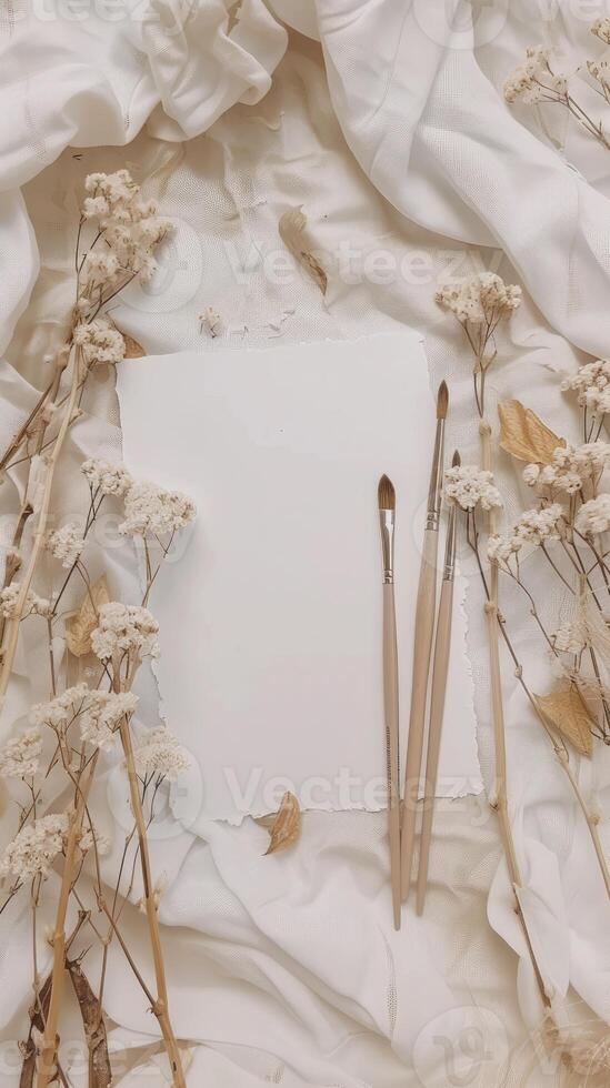 AI generated white empty paper invitation mockup photo