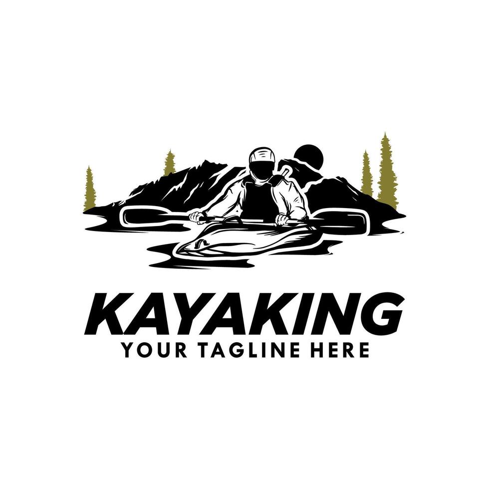kayac deporte con montaña silueta logo diseño vector
