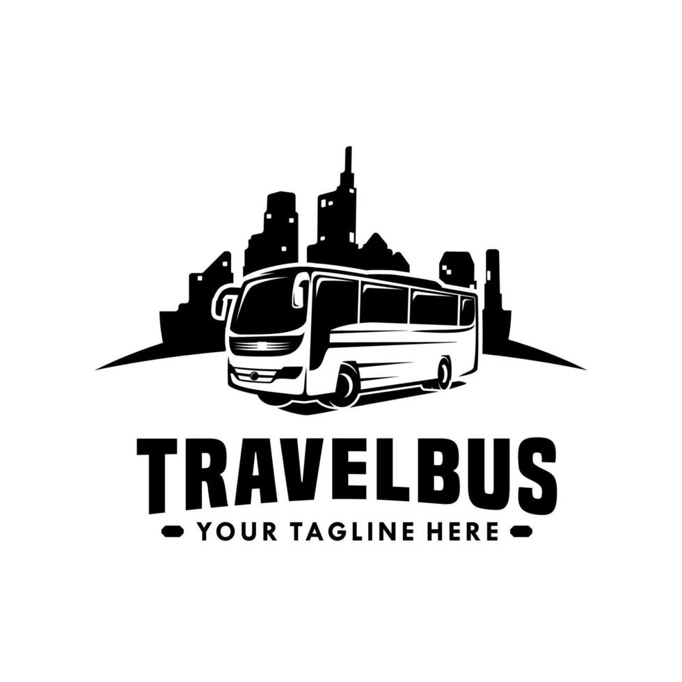 viaje autobús con ciudad logo diseño vector