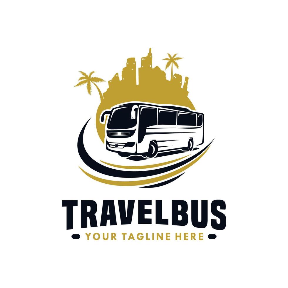 Travel Bus with island logo design vector