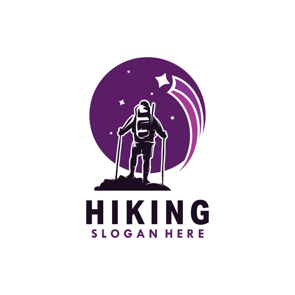 Hiking with night stars silhouette vector design