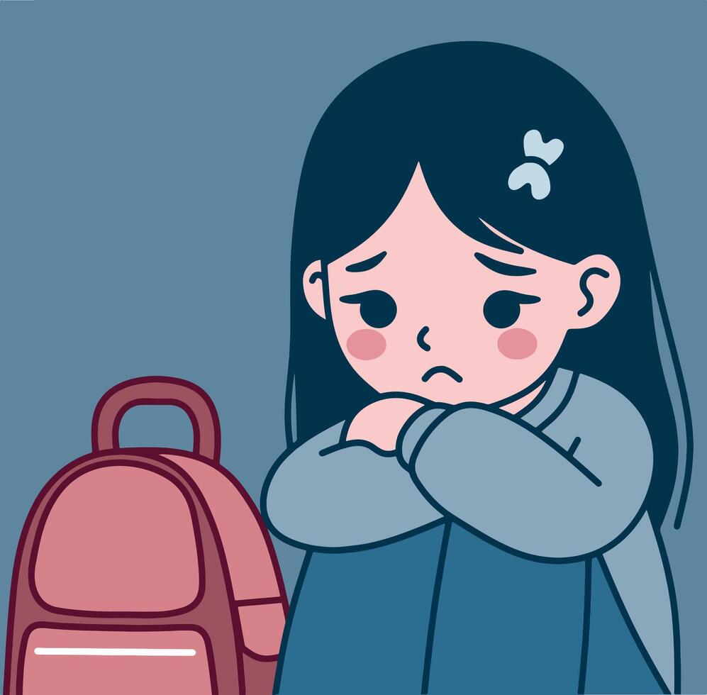 Cute sad girl cartoon vector
