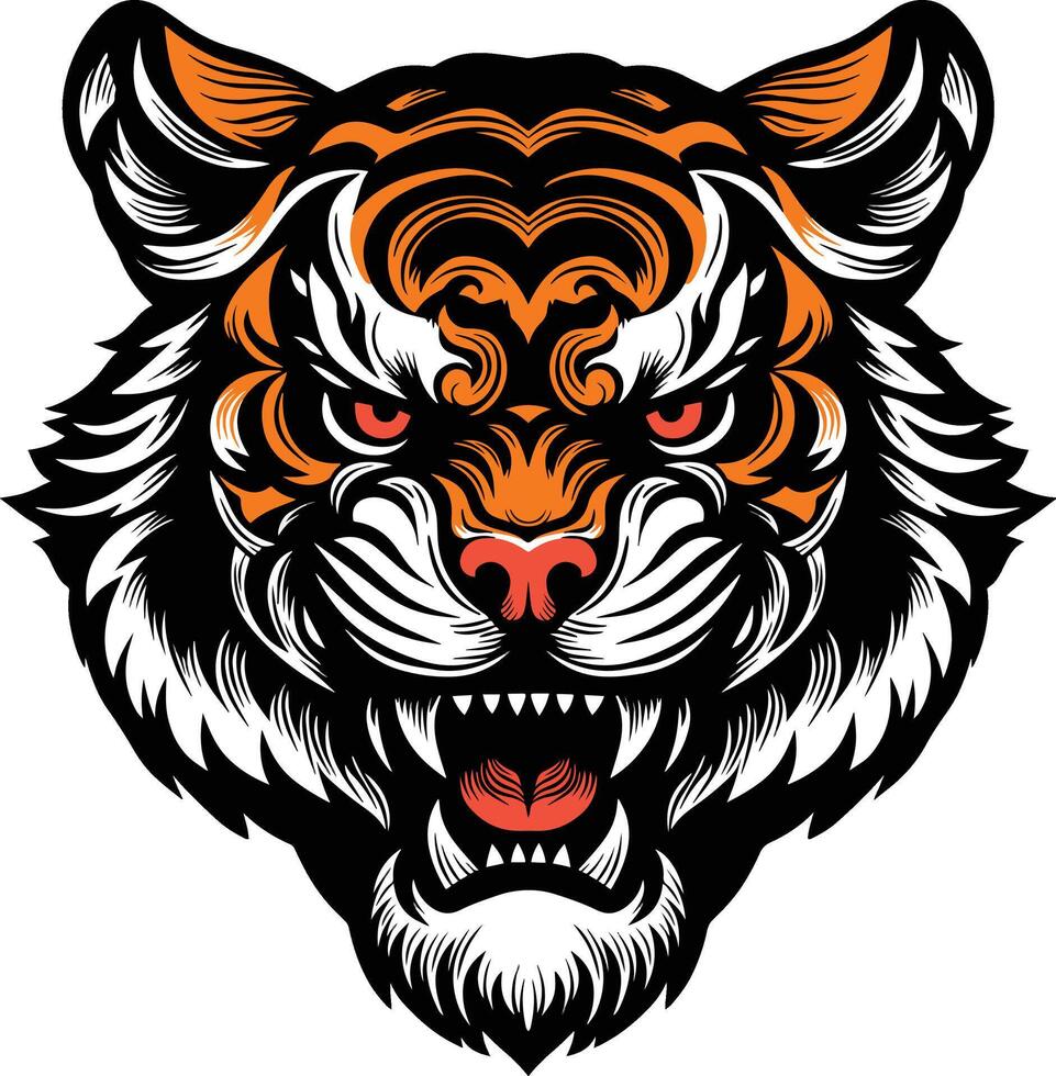 ilustración de tatuaje de cabeza de tigre vector