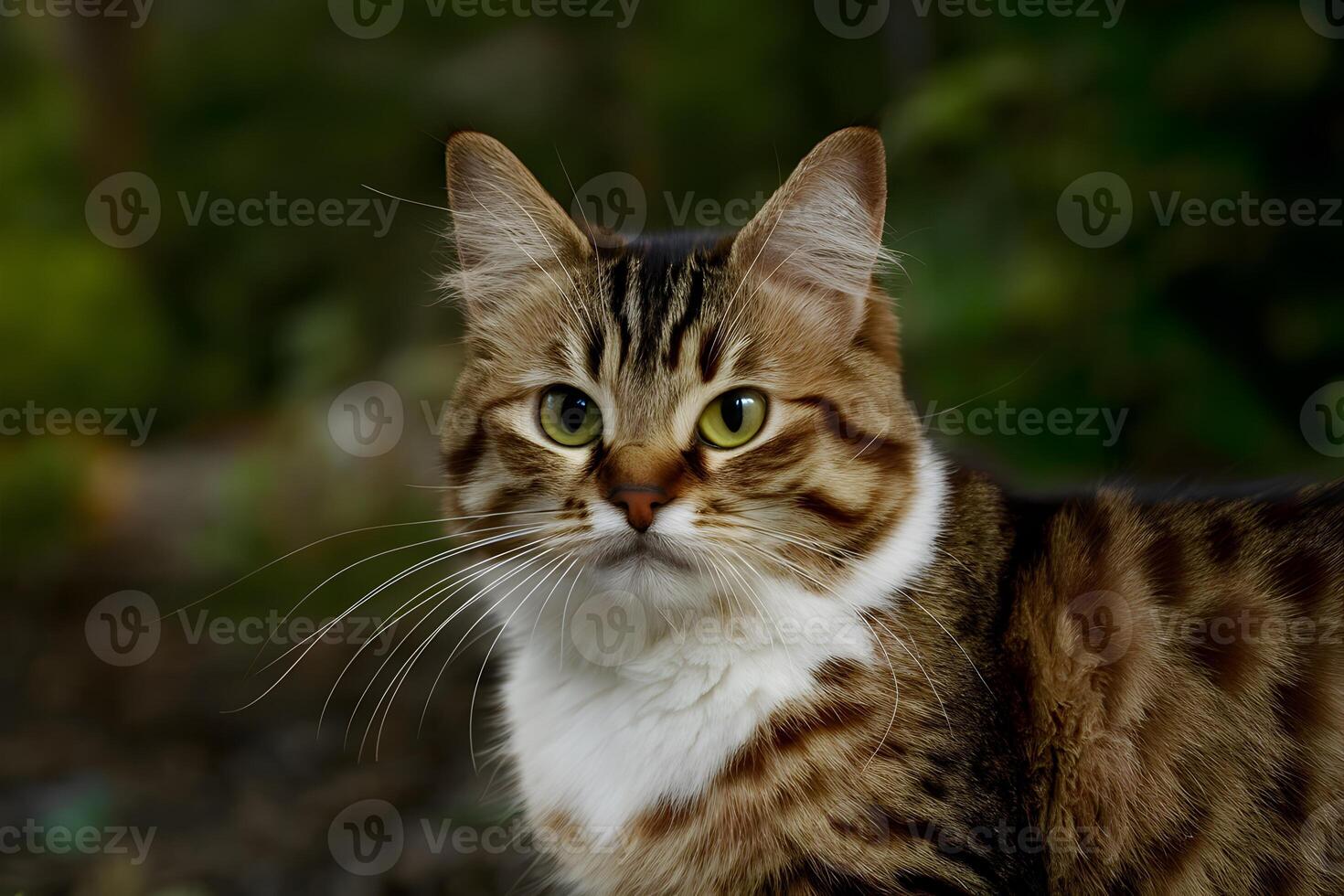 ai generado adorable atigrado gato con sorprendentes marrón y blanco piel foto