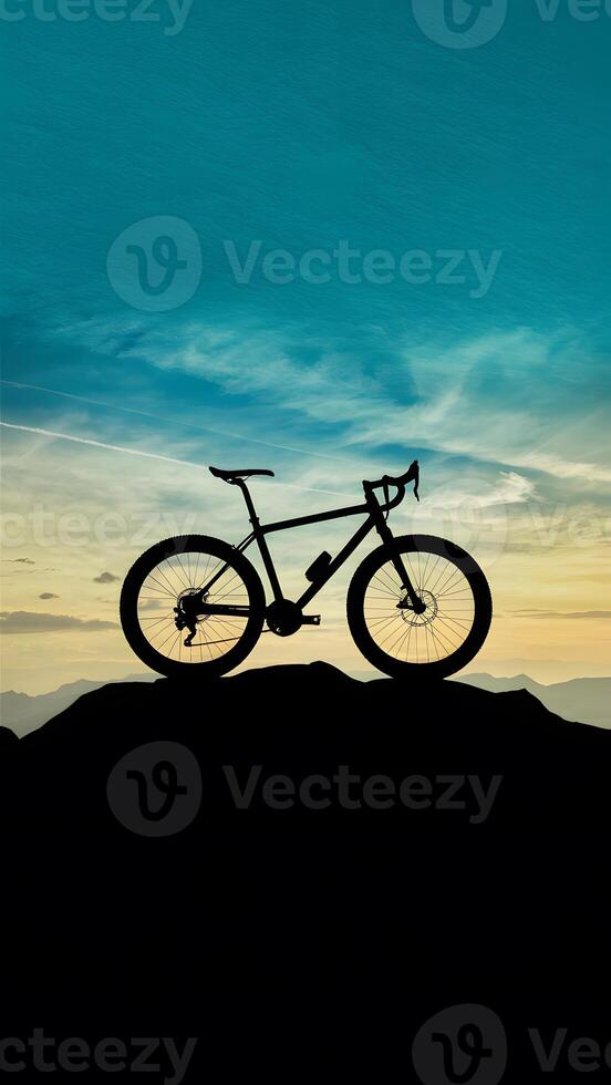 AI generated Subject Silhouette of a bike on sky background on a mountain top Vertical Mobile Wallpaper photo