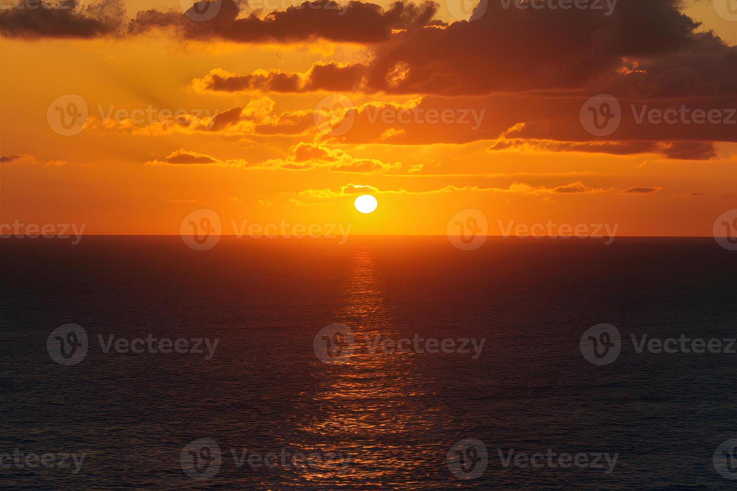 AI generated Publish Aerial view of golden sunset sky over the sea photo