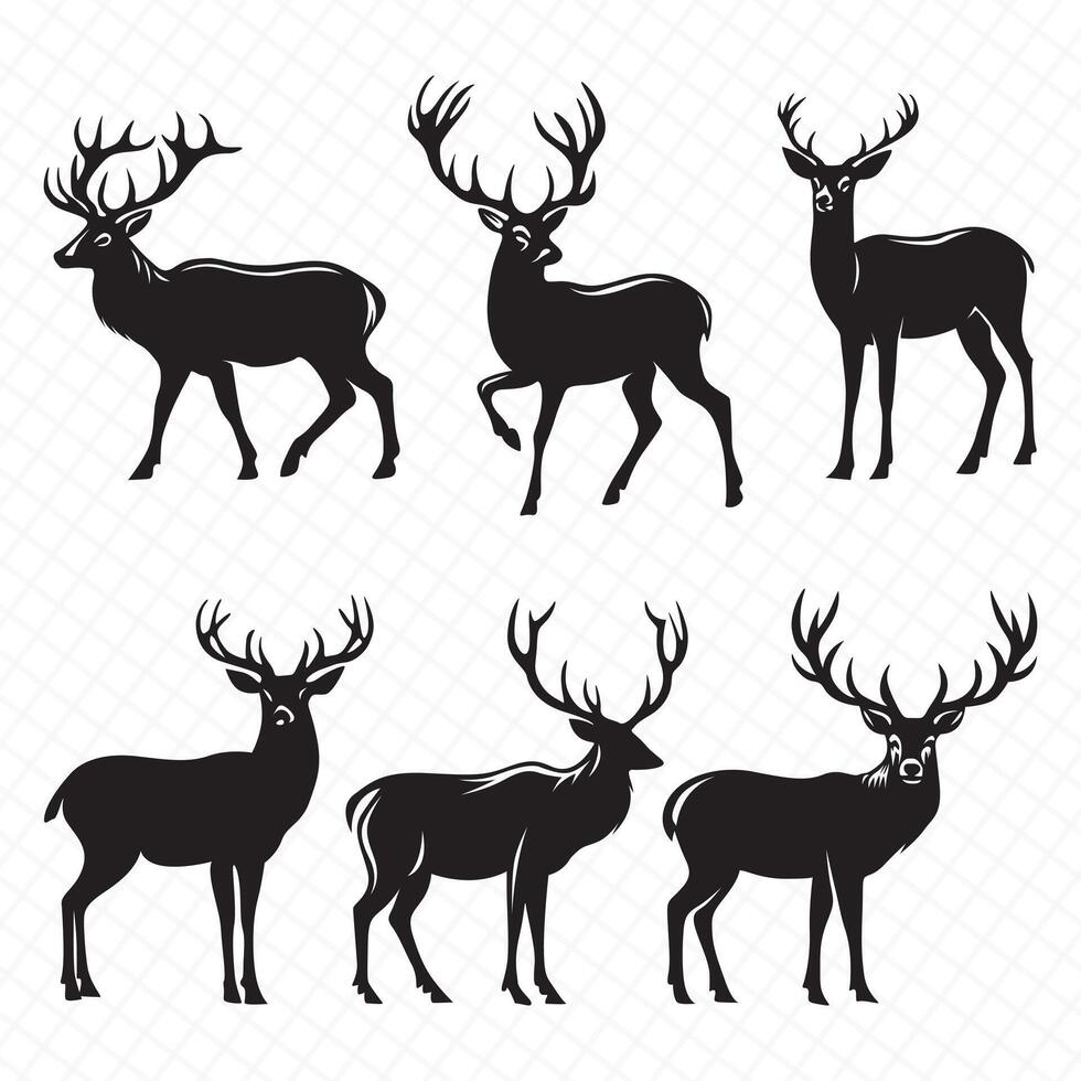 Deer Silhouette vector bundle, Set of Deers silhouettes collection