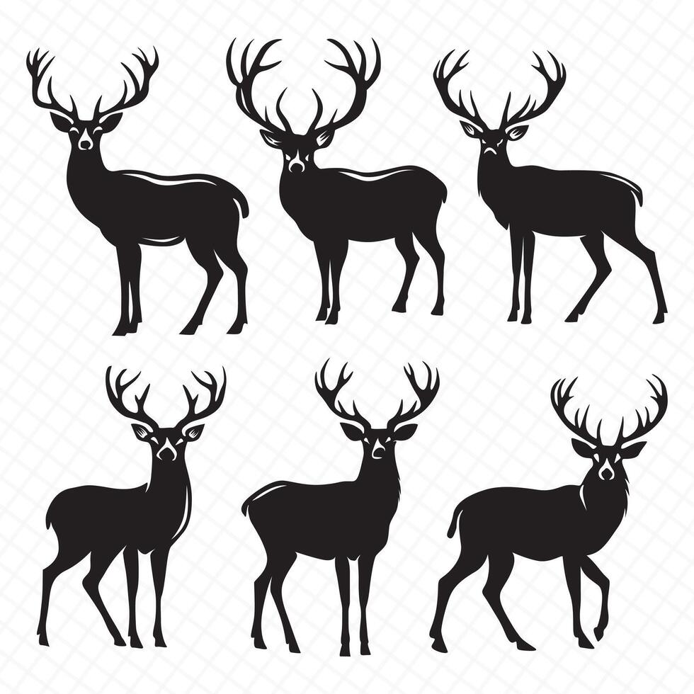 Deer Silhouette vector bundle, Set of Deers silhouettes collection