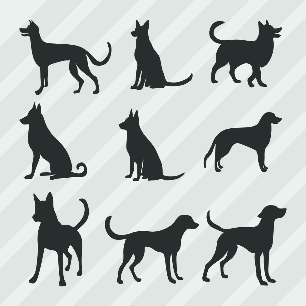 Dogs vector silhouettes bundle, Set of various pose dog collection