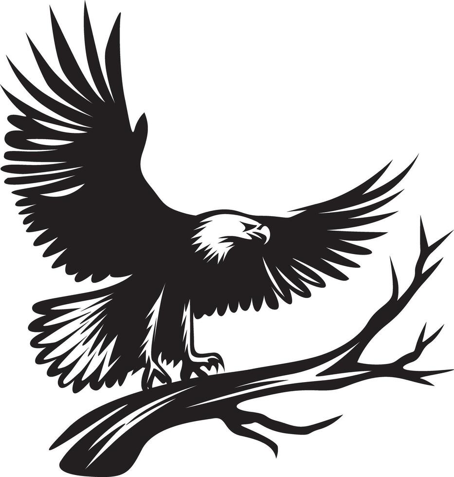águila sentado en árbol rama, águila vector ilustración