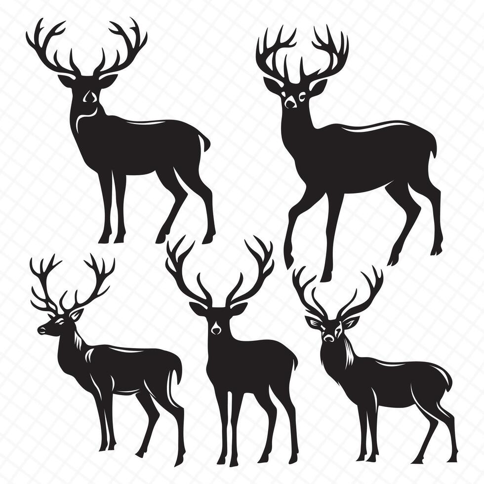 Deer Silhouette vector bundle, Set of Deers silhouettes collection