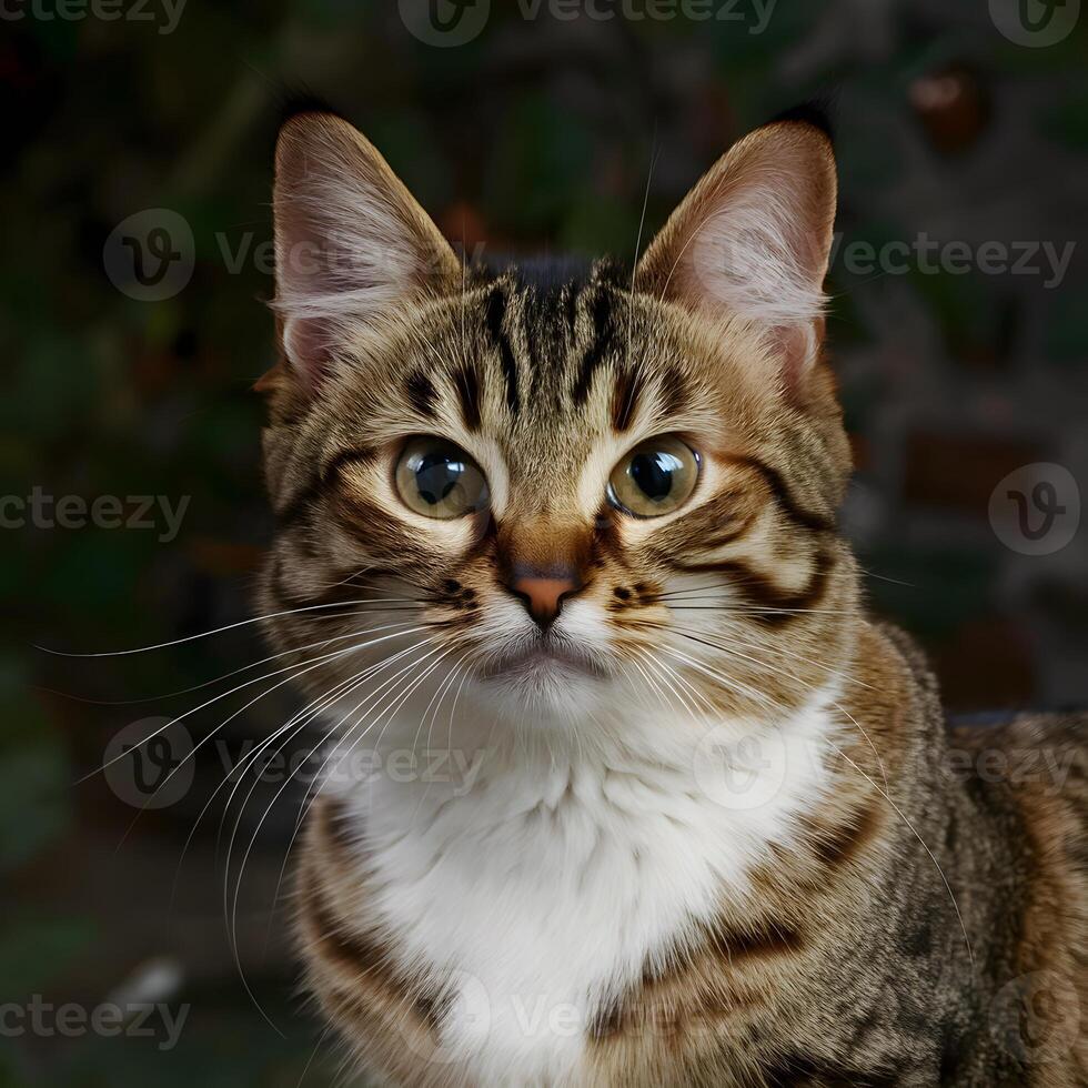 AI generated Adorable tabby cat with striking brown and white fur For Social Media Post Size photo