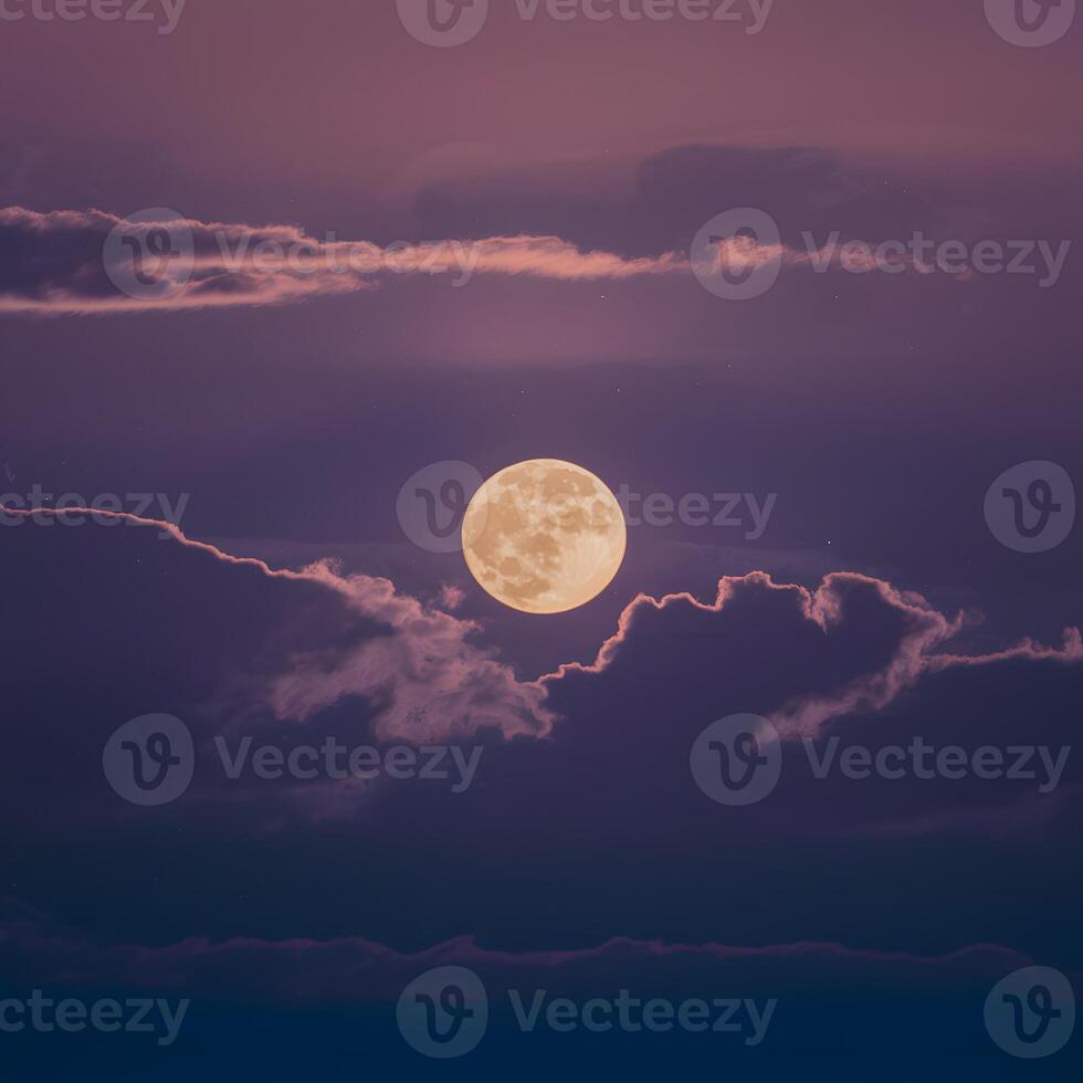 ai generado imagen brillante lleno Luna brilla mediante cirrostrato nubes en fascinante escena para social medios de comunicación enviar Talla foto