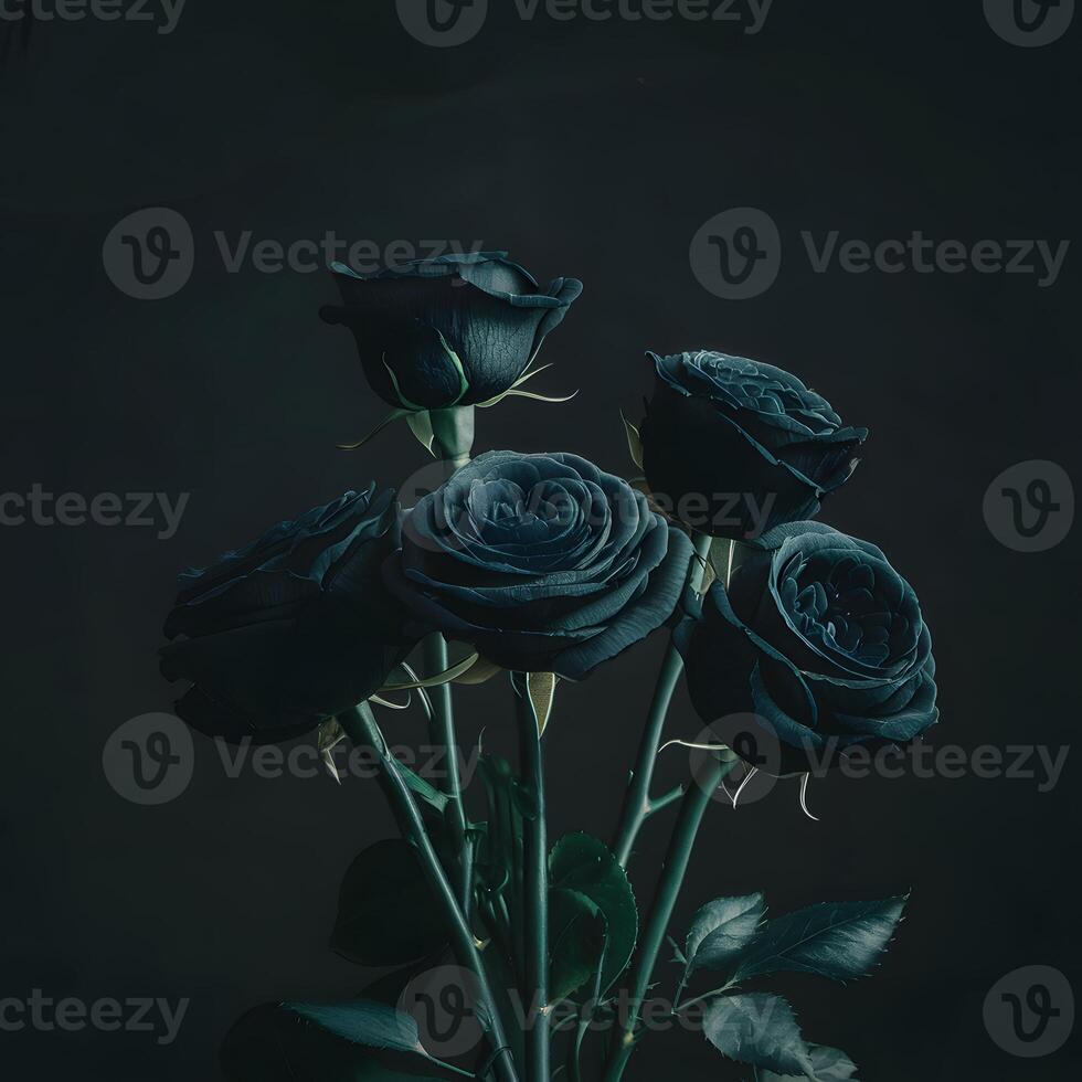 AI generated Black roses against dark background evoke a sense of mystery For Social Media Post Size photo