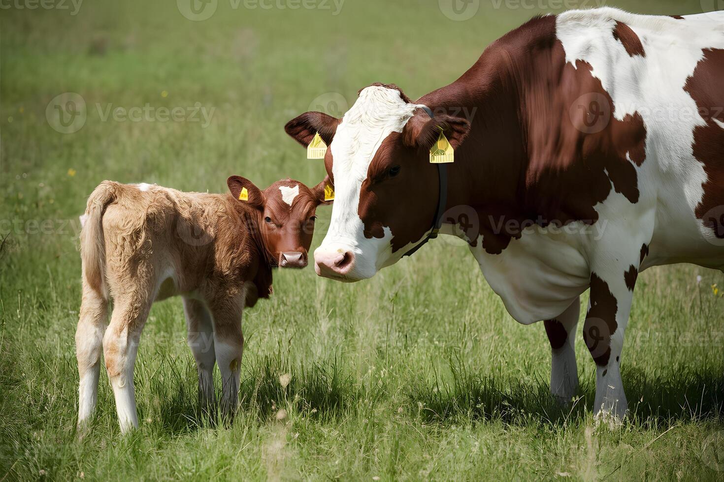 AI generated Tender portrait captures the bond between a cow and her calf photo