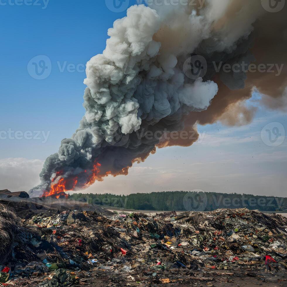 ai generado vertedero fuego envía plumas de fumar ondulante desde ardiente basura para social medios de comunicación enviar Talla foto