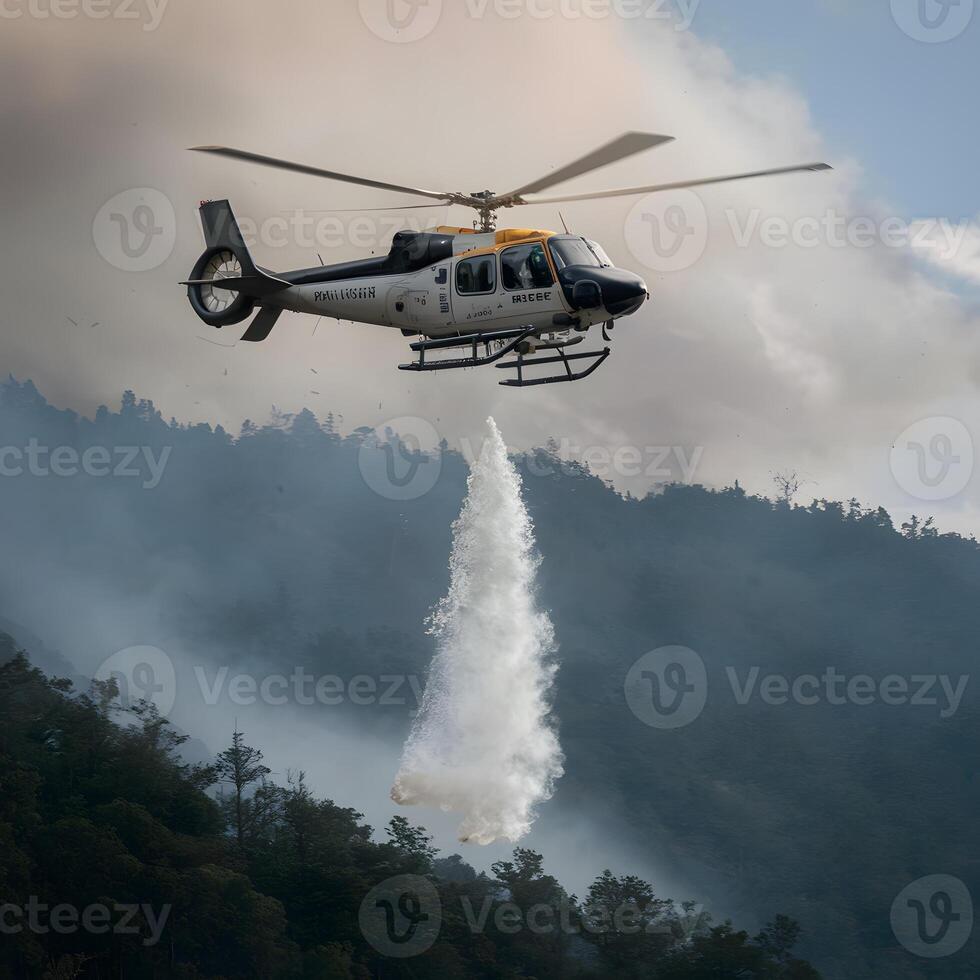 ai generado publicar helicóptero batallas bosque fuego con dramático agua soltar para social medios de comunicación enviar Talla foto