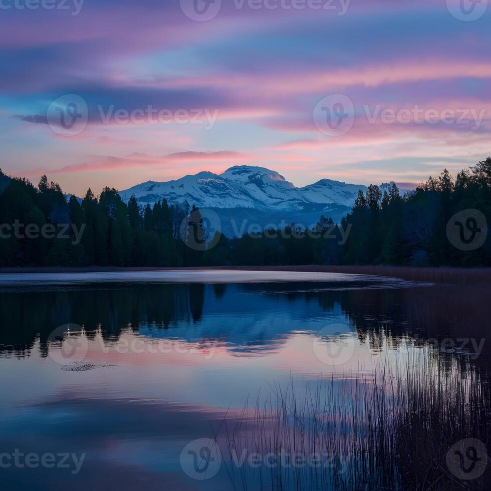 ai generado crepúsculos belleza capturado en sereno cielo lago yuxtaposición para social medios de comunicación enviar Talla foto