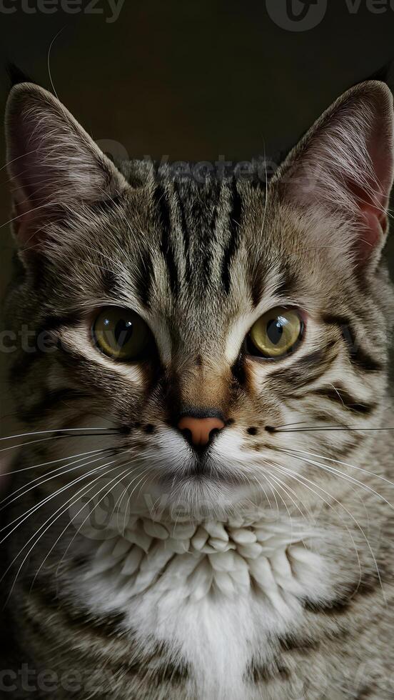 AI generated Scene Close up reveals the intricate details of a domestic cats face Vertical Mobile Wallpaper photo