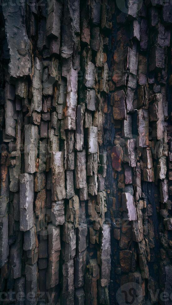 ai generado árbol ladra áspero superficie textura agrega natural elemento a antecedentes vertical móvil fondo de pantalla foto