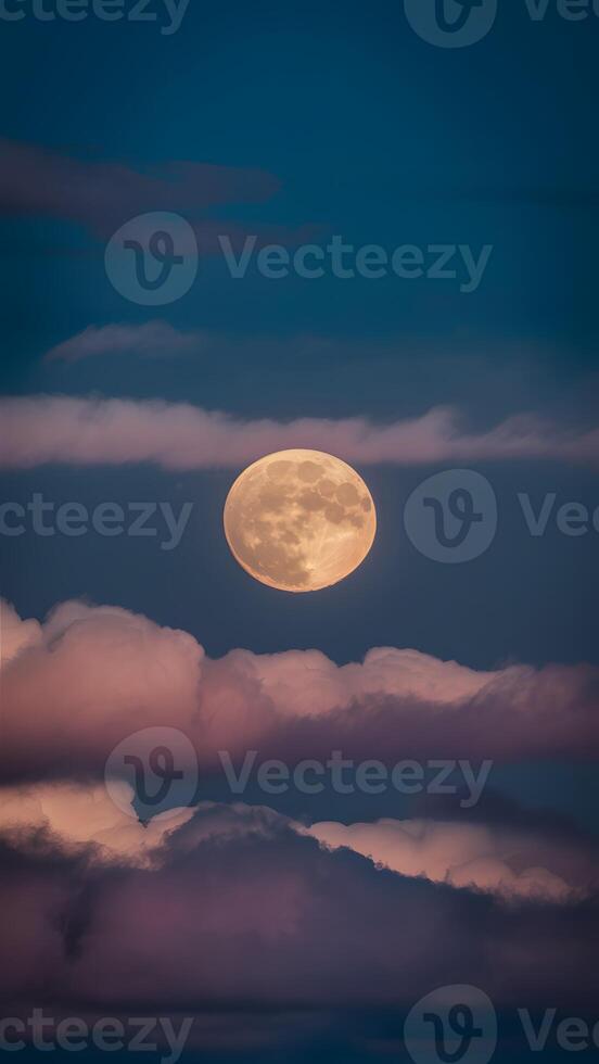 AI generated Capture Full moon casts an ethereal glow amidst drifting clouds Vertical Mobile Wallpaper photo